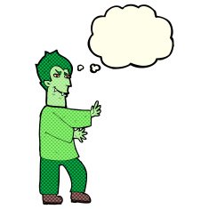 cartoon vampire with thought bubble N68