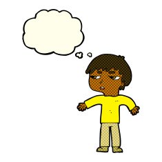 cartoon annoyed boy with thought bubble N23