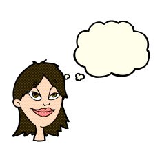 cartoon happy woman with thought bubble N140