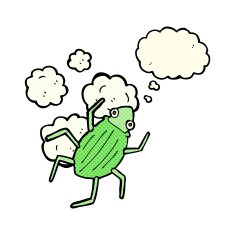 cartoon bug with thought bubble N23