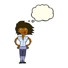 cartoon woman with hands on hips thought bubble N124