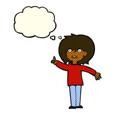 cartoon woman asking question with thought bubble N16