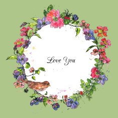 watercolor vector floral frame with bird