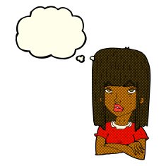 cartoon girl with folded arms thought bubble N6
