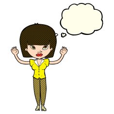 cartoon woman with raised hands thought bubble N6