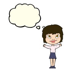 cartoon woman waving arms with thought bubble N12