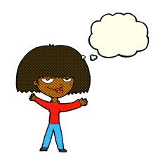 cartoon smug woman with thought bubble N12