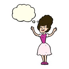cartoon happy 1950's woman with thought bubble N6