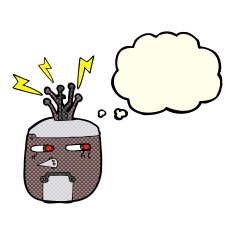 cartoon robot head with thought bubble N28