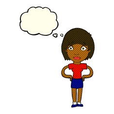 cartoon worried woman with thought bubble N45