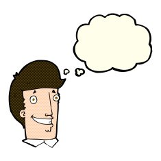 cartoon happy man with thought bubble N257