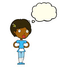 cartoon woman in french maid outfit with thought bubble N6