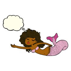 cartoon mermaid with thought bubble N39