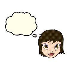 cartoon female face with thought bubble N77