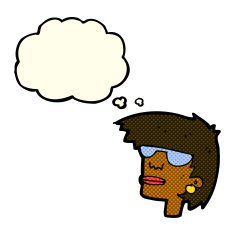 cartoon female face with glasses thought bubble N6