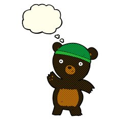 cute cartoon black bear with thought bubble N35