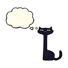 cartoon black cat with thought bubble N21