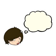 cartoon female face with raised eyebrow thought bubble N6