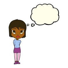 cartoon shy girl with thought bubble N6