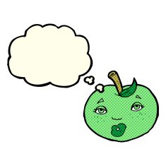 cartoon apple with face thought bubble N10