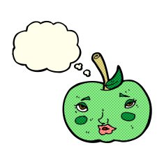 cartoon apple with face thought bubble N11