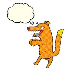 cartoon hungry fox with thought bubble N3
