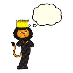 cartoon king of the beasts with thought bubble N3