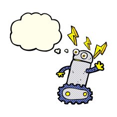 cartoon robot with thought bubble N88