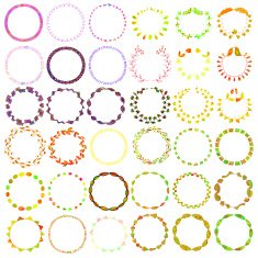 Round handdrawn wreaths on white background Collection of clip N4