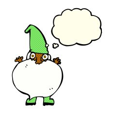 cartoon tiny santa with thought bubble N9