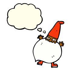 cartoon tiny santa with thought bubble N10