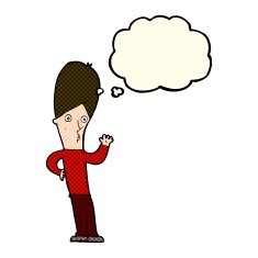 cartoon man waving with thought bubble N16