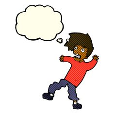 cartoon terrified man with thought bubble N127