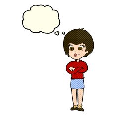 cartoon proud woman with thought bubble N16