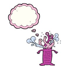 cartoon monster with thought bubble N27