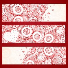 Set of hearts cards with doodles on ornate pattern