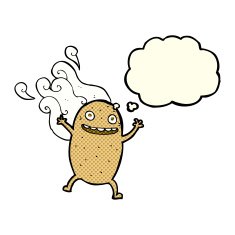 cartoon happy potato with thought bubble N6