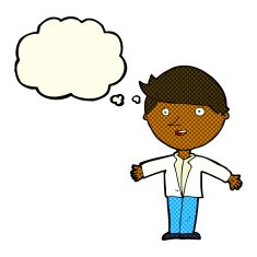 cartoon man in casual jacket with thought bubble N6