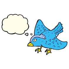 cartoon garden bird with thought bubble N21