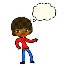 cartoon woman pointing with thought bubble N121
