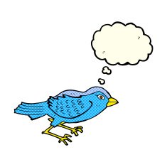 cartoon garden bird with thought bubble N22