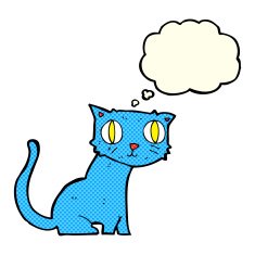 cartoon cat with thought bubble N18
