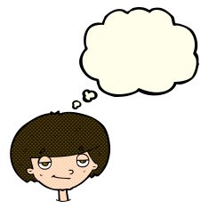 cartoon smug looking boy with thought bubble N5
