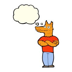 cartoon fox man with thought bubble N31