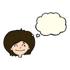 cartoon happy female face with thought bubble N103