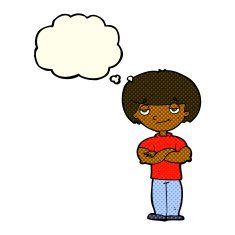 cartoon smug looking man with thought bubble N6