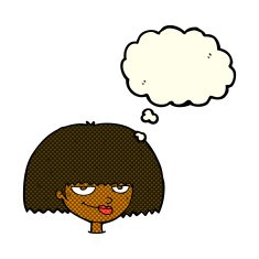 cartoon mean female face with thought bubble N6