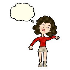 cartoon woman only joking with thought bubble N6