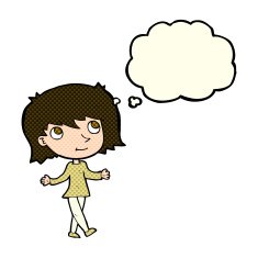 cartoon girl with no worries thought bubble N6