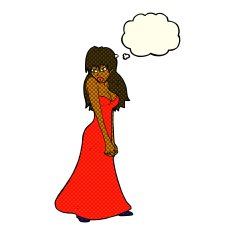 cartoon pretty woman in dress with thought bubble N28